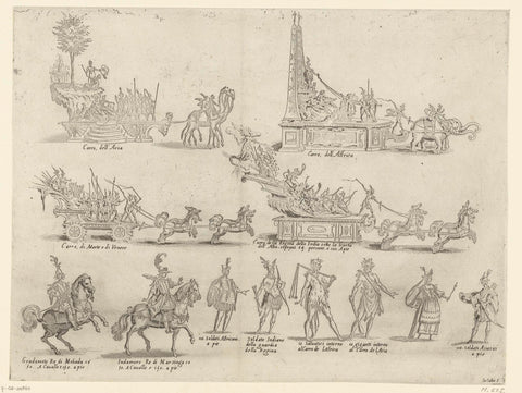 Carnival in Florence: floats and participants in the procession, Jacques Callot, 1616 Canvas Print