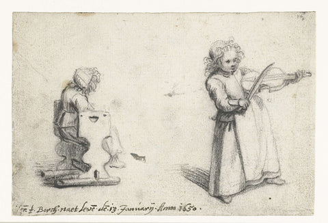 Seated Child and a Child Playing the Violin, Harmen ter Borch, 1650 Canvas Print