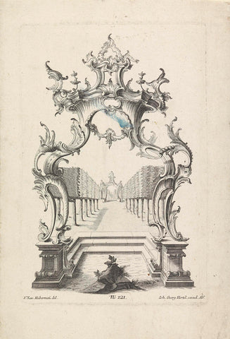 Avenue of trees in rocaille frame, anonymous, 1731 - 1775 Canvas Print