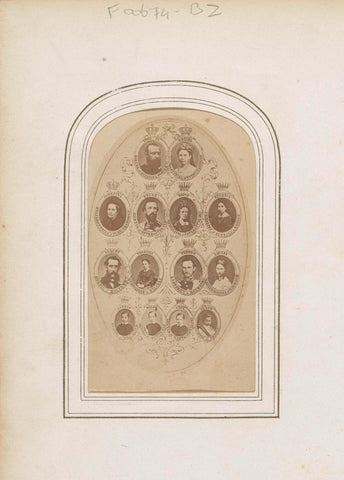 Photo collage of 14 miniature portraits of members of the Norwegian, Swedish and Danish royal family, anonymous, 1860 - 1890 Canvas Print