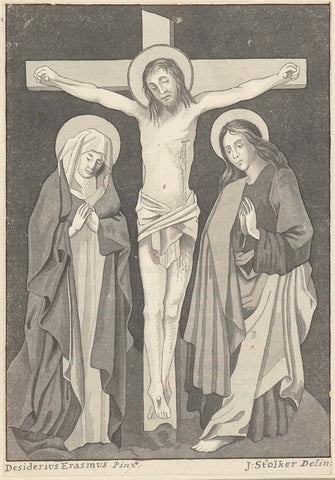 Christ on the cross with Mary and John, Jan Stolker, 1734 - 1785 Canvas Print