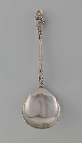 Spoon with pear-shaped container and stem crowned by a man with hat and walking stick., Claes Bel (possibly), 1698 Canvas Print