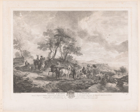 Resting hunting party at a brook, Jean Moyreau, c. 1733 - 1762 Canvas Print