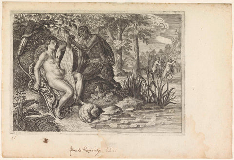 Pan spied on the sleeping Diana, Crispijn van de Passe (II), c. 1636 - 1670 Canvas Print