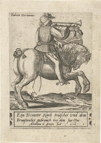 German rider with horn, Abraham de Bruyn, 1575 - 1577 Canvas Print