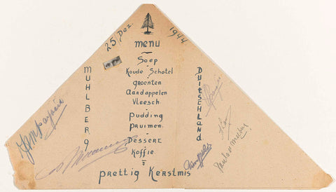 Christmas menu, 25 December 1944, of a dinner in the prisoner of war camp Stalag IV B in Mühlberg a/d Elbe from the possession of D. van Maarseveen, , 1944 Canvas Print