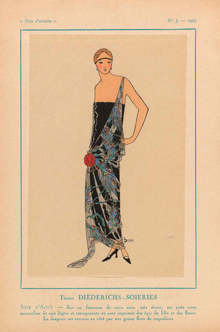 Très Parisien, 1923, No. 3: Tissus DIÉDERICHS-SOIERIES / SOIR D'AOUT..., anonymous, 1923 Canvas Print