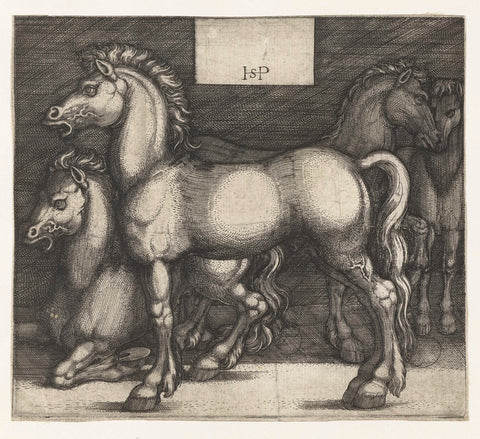 Four horses, Hans Sebald Beham, 1510 - 1550 Canvas Print