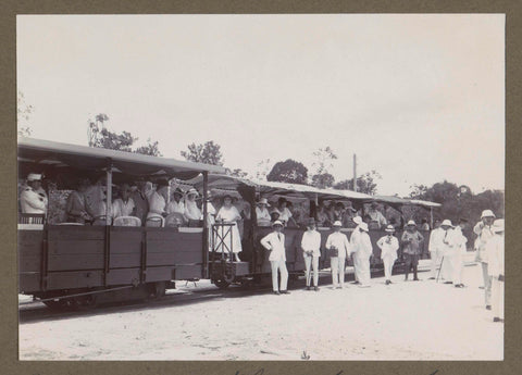 Governor Aarnoud van Heemstra (standing in a dark suit) with a group of train cars on the way to the Maäboberg in Suriname, Augusta Curiel (attributed to), 1923 Canvas Print