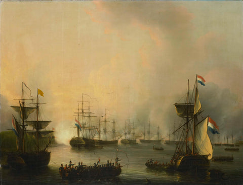 The Bombardment of Palembang, Sumatra, 24 June 1821, Martinus Schouman, 1821 - 1848 Canvas Print