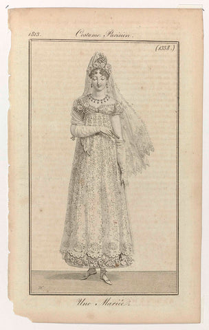 Journal des Dames et des Modes, Costume Parisien, 10 September 1813, (1338): Une Marieé., Pierre Charles Baquoy, 1813 Canvas Print