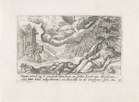 The angel points Hagar to a source in the desert, Crispijn van de Passe (I), 1700 - 1750 Canvas Print