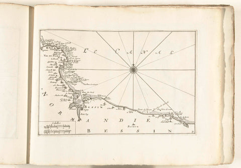 Map of the French coast between Barfleur and Bayeux, c. 1702, anonymous, 1702 - 1703 Canvas Print