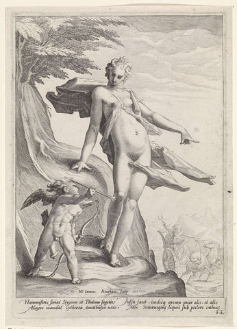 Venus makes Amor shoot an arrow at Pluto, Jacob Matham, 1590 Canvas Print