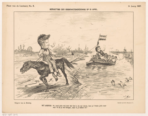 Cartoon with hunter on horseback with barge, Jan Holswilder, 1887 Canvas Print