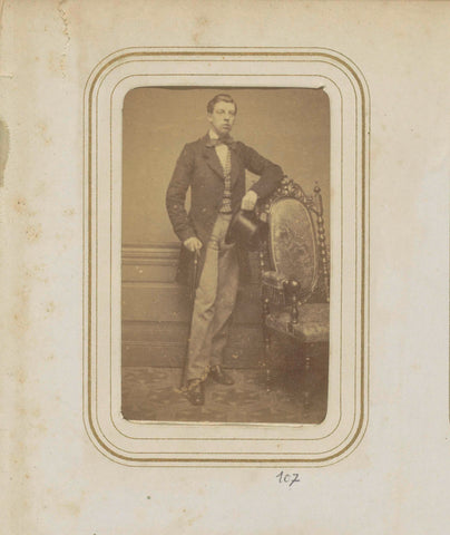 Portrait of FHP Ligtenberg in a long coat with a hat and a walking stick, anonymous, c. 1860 - c. 1880 Canvas Print