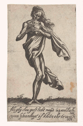 Standing old naked woman, Claes Jansz. Visscher (II) (attributed to), 1615 Canvas Print