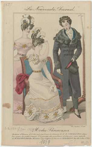 La Nouveauté Journal, Modes Parisiennes, 1827, No. 13: Pardessus d'Homm (...), anonymous, 1827 Canvas Print