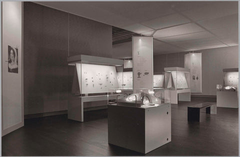 Room with jewels in display cases, on the left the portrait of a woman on an information panel, c. 1990 Canvas Print