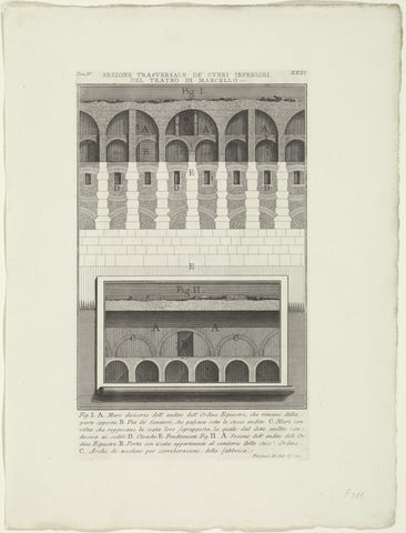 Cross-sections of the Theatre of Marcellus in Rome, Giovanni Battista Piranesi, c. 1756 - c. 1757 Canvas Print