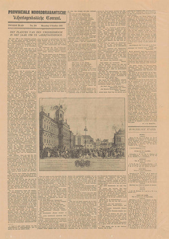 Provinciale Noordbrabantsche / 's Hertogenbossche Courant of 8 October 1928 with image of the print of the Festival of Freedom on Dam Square in Amsterdam, 4 March 1795, unknown, 1928 Canvas Print