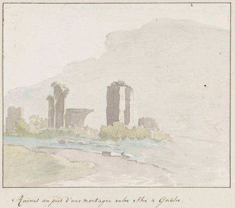 Ruins at foot of mountain between Itri and Gaeta, Louis Ducros, 1778 Canvas Print