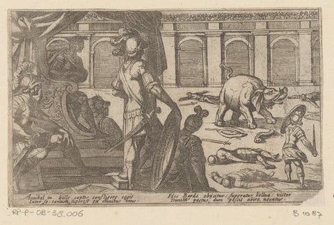 Gladiators fight with an elephant in an arena, Antonio Tempesta, 1602 Canvas Print