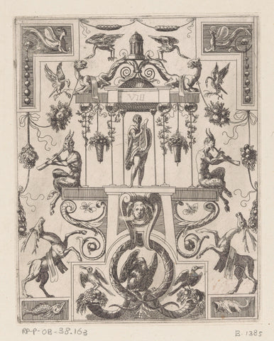 Grotesque ornament with the god Apollo in the middle, anonymous, 1624 - 1679 Canvas Print