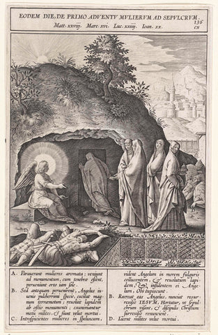 Three Maria's at the empty grave, Antonie Wierix (II), 1593 Canvas Print