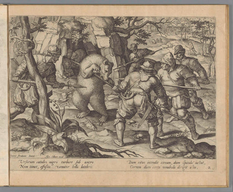 Standing bear killed by hunters, Monogrammist FLB, 1580 - 1618 Canvas Print