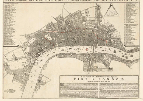 Map of London after the great fire of 1666, anonymous, 1666 Canvas Print