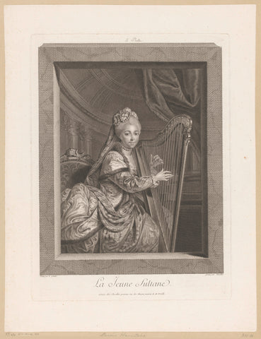 Young woman with harp, Justus Chevillet, 1774 Canvas Print