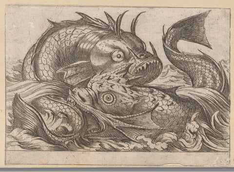 Two fighting fish, Antonio Tempesta, 1600 Canvas Print