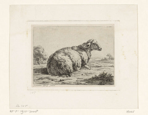 Lying sheep, to the right, Frédéric Théodore Faber, 1843 Canvas Print