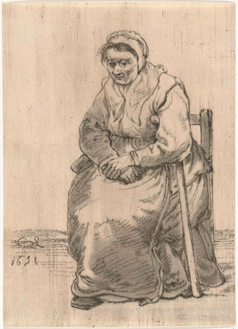 Old woman with stool seated on chair, Joannis Jacobus Bijlaert, 1749 - 1809 Canvas Print