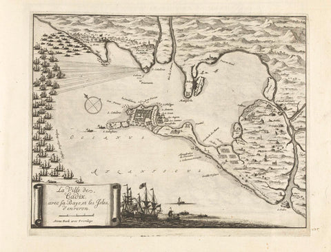 Map with the battle for Cadiz, 1702, anonymous, 1702 - 1703 Canvas Print