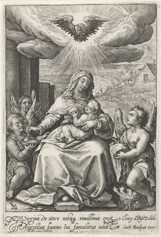 Mary with the Christ Child and Angels, Crispijn van de Passe (I), 1574 - 1637 Canvas Print