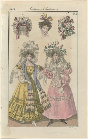 Journal des Dames et des Modes, editie Frankfurt 1828, Costumes Parisiens, (37), Friedrich Ludwig Neubauer, 1828 Canvas Print