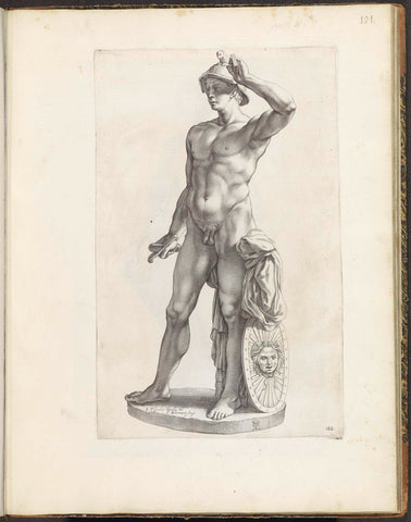 Statue of a naked gladiator with helmet and shield, Cornelis Bloemaert (II), 1636 - 1647 Canvas Print