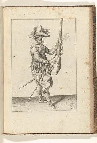 Soldier holding his musket upright with his left hand (no. 31), ca. 1600, Jacob de Gheyn (II) (workshop of), 1597 - 1608 Canvas Print