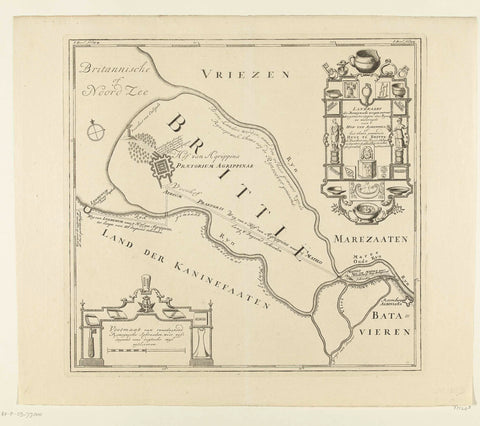 Historical map of the surroundings of Huis te Britten, anonymous, 1732 - 1734 Canvas Print