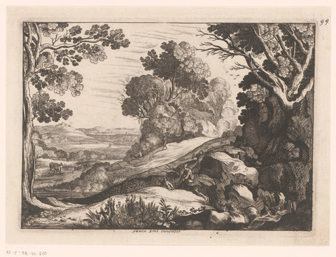 Hilly landscape with two goat herders, Nicolas Cochin (attributed to), 1620 - 1686 Canvas Print