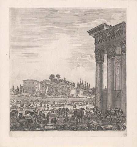 View of the Roman Forum from the Temple of Antoninus and Faustina, Stefano della Bella, 1620 - 1664 Canvas Print