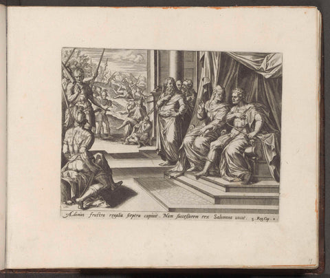 Batseba submits Adonia's request to Solomon, Hans Collaert (I) (attributed to), 1579 Canvas Print