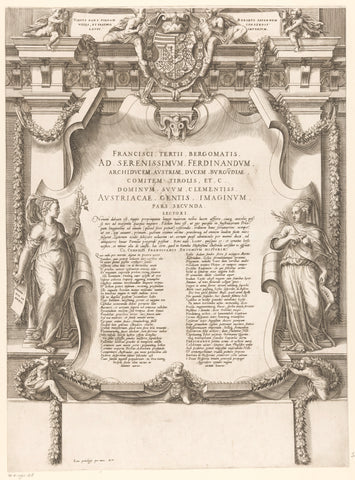 Title print with text, allegorical figures, coat of arms, ornaments and putti, Gaspare Oselli, 1569 Canvas Print