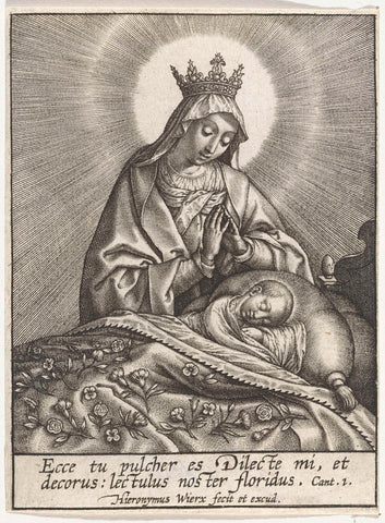 Maria en het slapende Christuskind, Hieronymus Wierix, 1563 - before 1619 Canvas Print