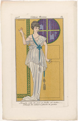 Journal des Dames et des Modes, Costumes Parisiens, 1913, No. 84 : Grande robe du soir (...), George Barbier, 1913 Canvas Print