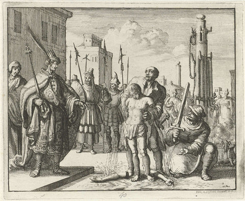 Pelagius with his arms cut off, Jan Luyken, 1685 Canvas Print