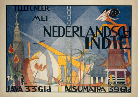 Poster Telefoneer met Nederlandsch-Indië (Telephone with the Dutch East Indies), Leo Visser, 1933 Canvas Print