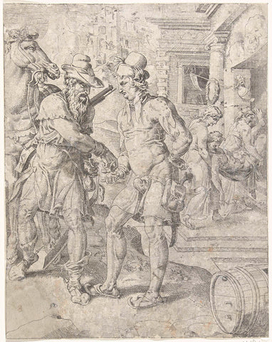 Good Samaritan pays the innkeeper, Dirck Volckertsz. Coornhert, 1549 Canvas Print